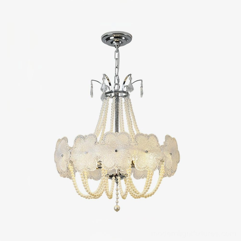 White flower glass chandelier 50cm compact size in minimalist modern bedroom lighting