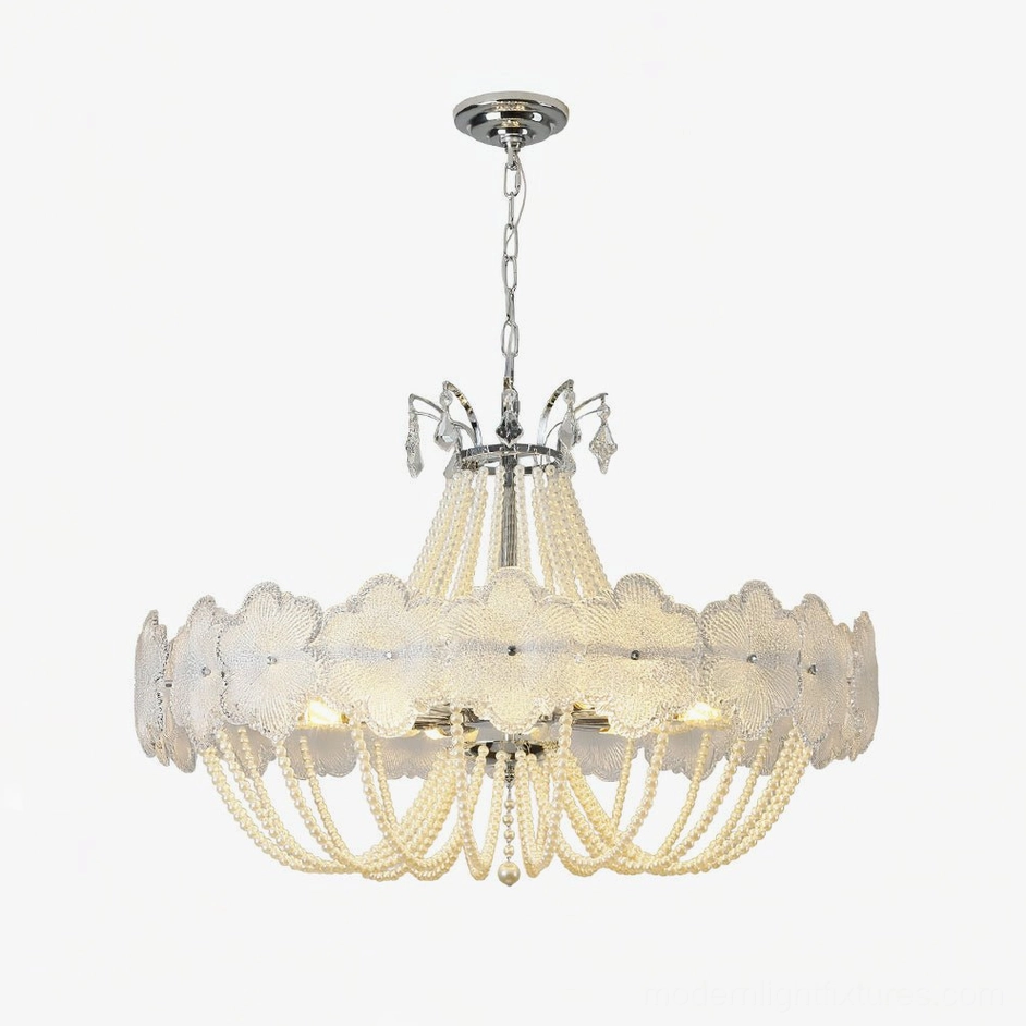 White botanical flower glass chandelier 80cm large size statement fixture for grand living spaces