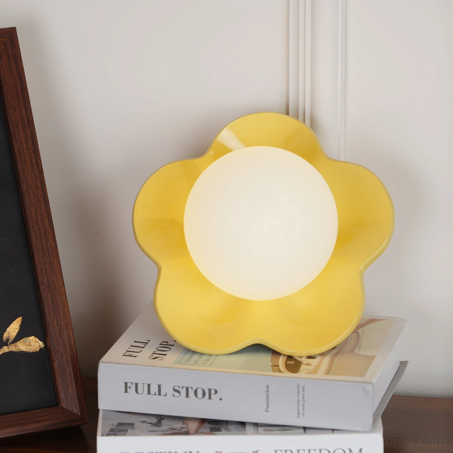 White flower wall lamp in transitional interior design blending traditional and modern