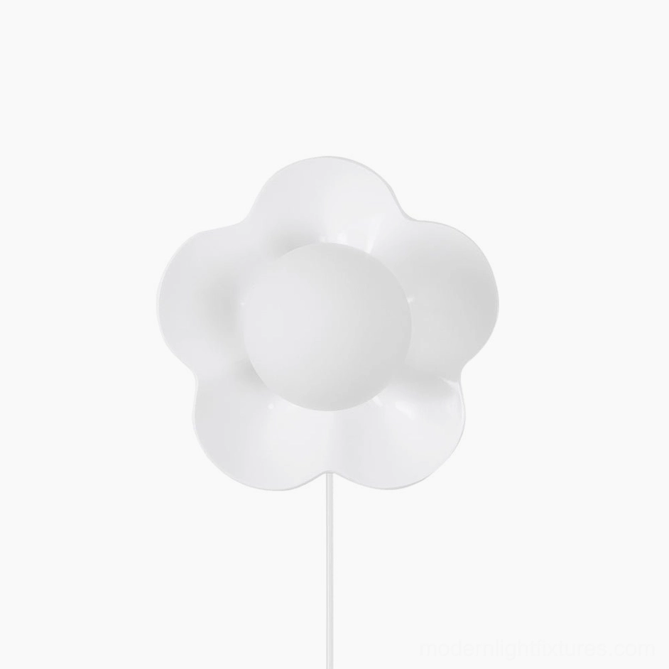 White flower wall sconce botanical lamp showing clean minimalist aesthetic details