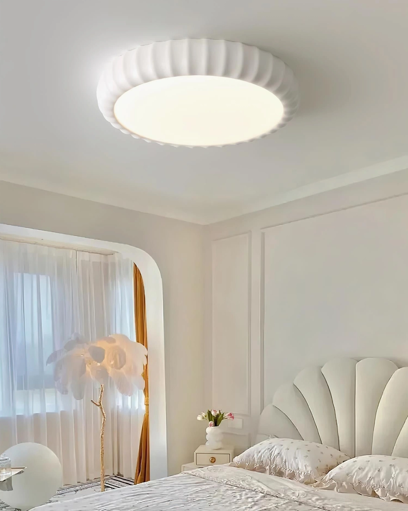 White fluted ceiling light fixture - contemporary design with clean aesthetic lines