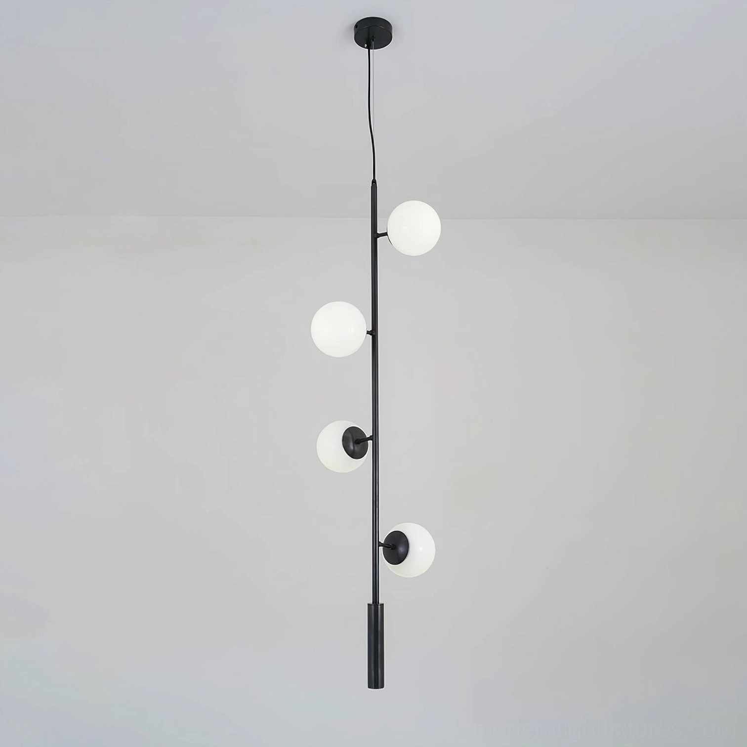 Modern orb chandelier with white frosted glass and black metal frame combination