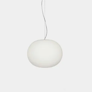 Modern frosted white glass sphere pendant light - minimalist pendant lamp with pure white finish on studio background