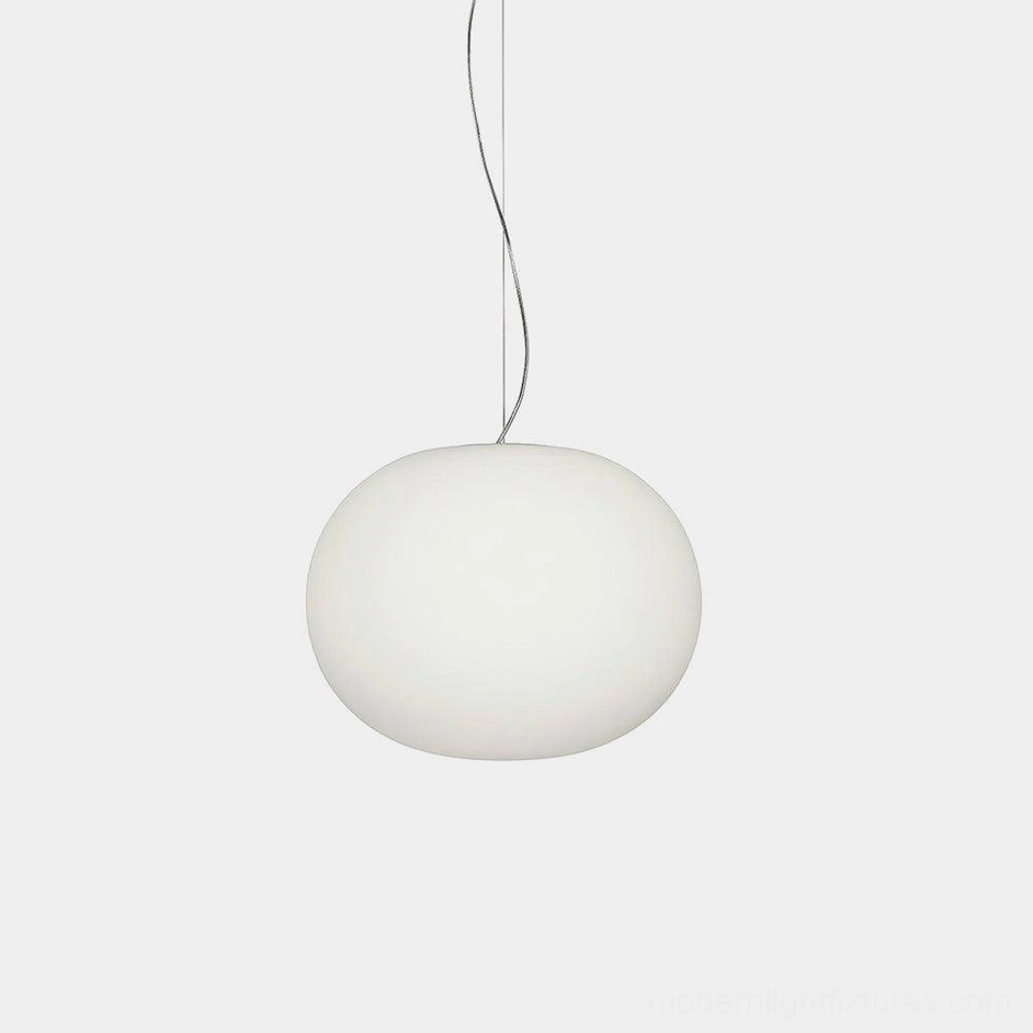 Modern frosted white glass sphere pendant light - minimalist pendant lamp with pure white finish on studio background