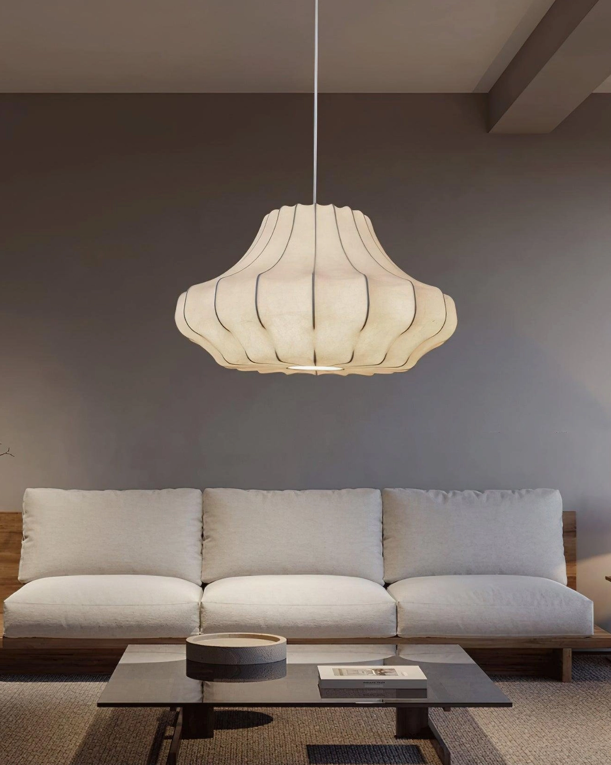 White matte wave pendant lamp - transitional interior design style