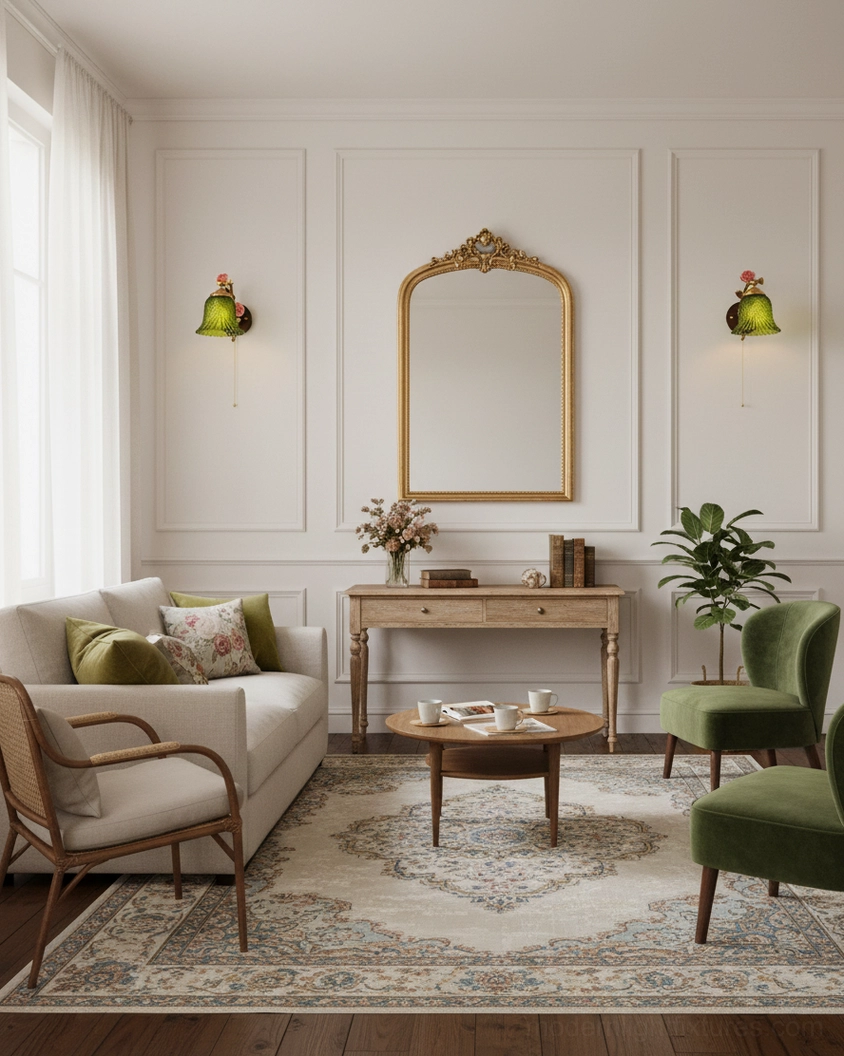 White floral wall lamp with metal and glass in contemporary living room installation