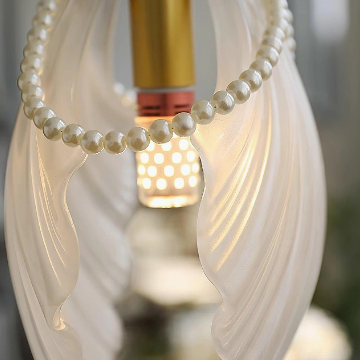 White pearl shell pendant light variant with frosted glass shade and minimalist aesthetic