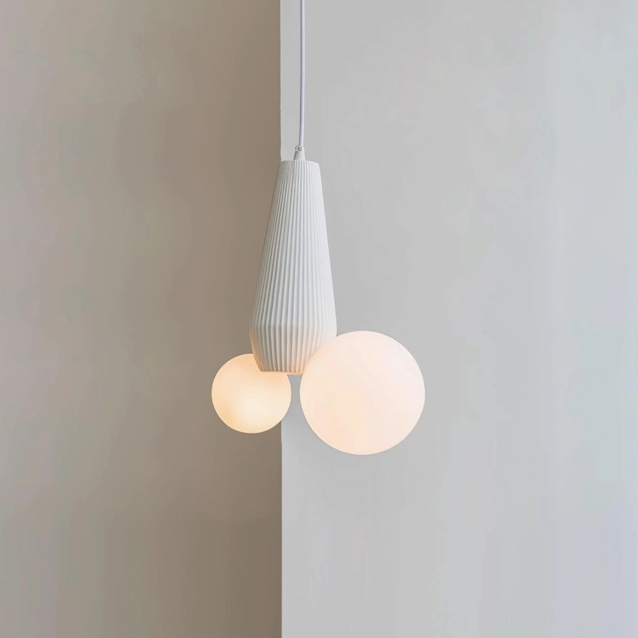 White pendant light fixture with frosted glass shades - clean contemporary design