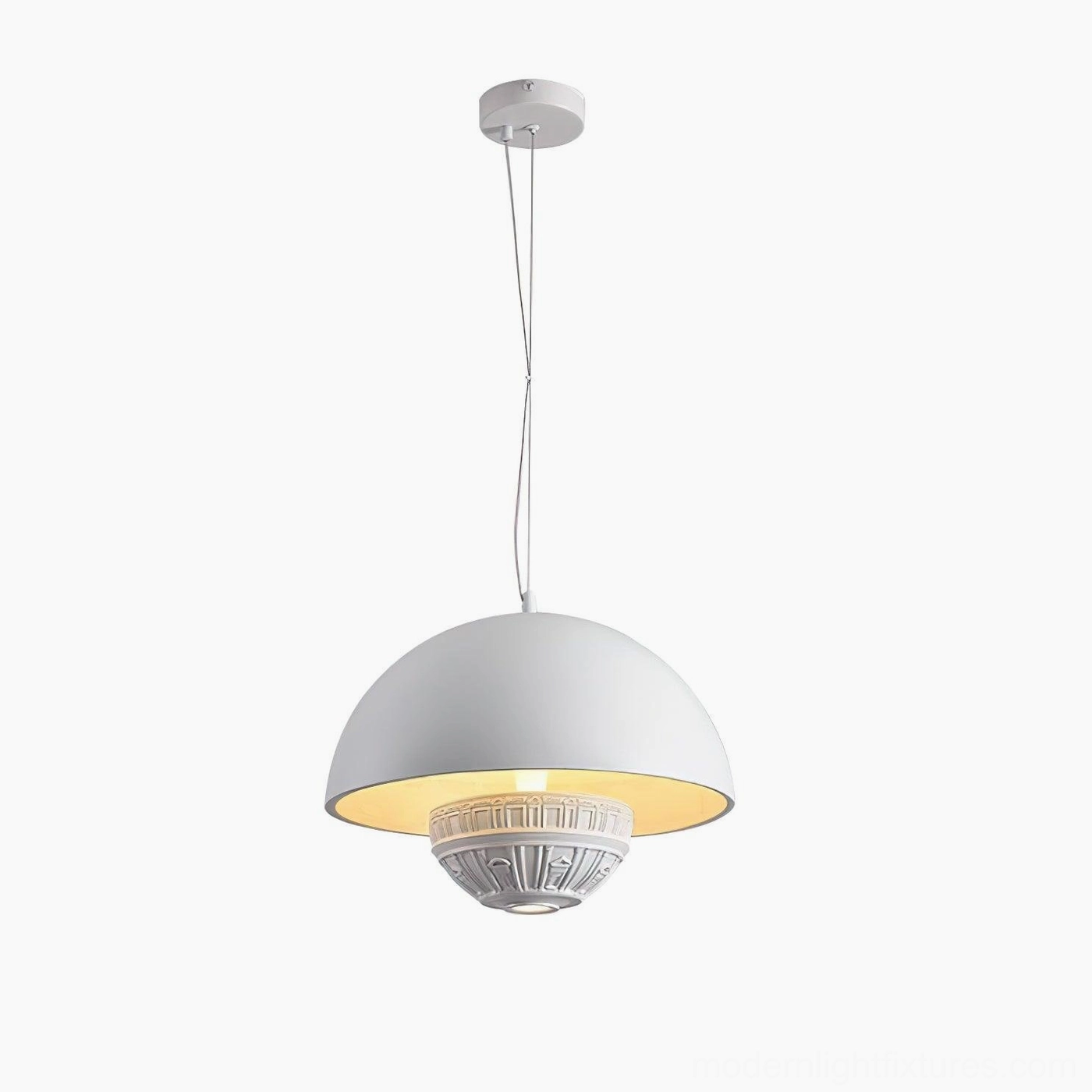 Ofelia white pendant lamp installed in contemporary home interior setting
