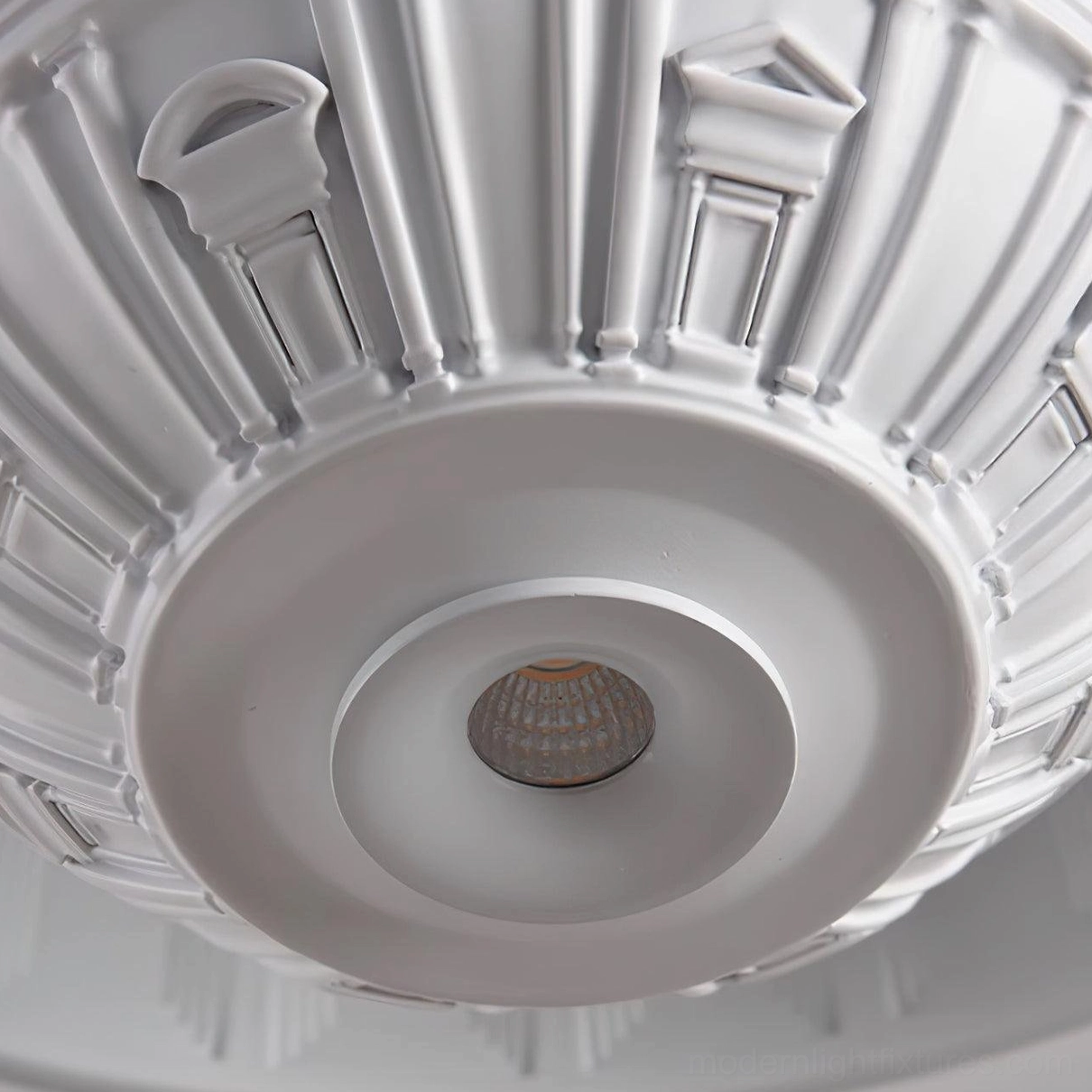 White pendant lamp suspension view with adjustable wire in contemporary space
