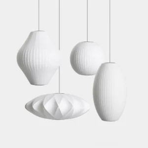 White ribbed bubble pendant light - modern geometric ceiling fixture design