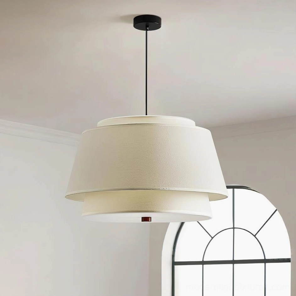 White Scandinavian tiered pendant light with clean two-tier design minimalist aesthetic