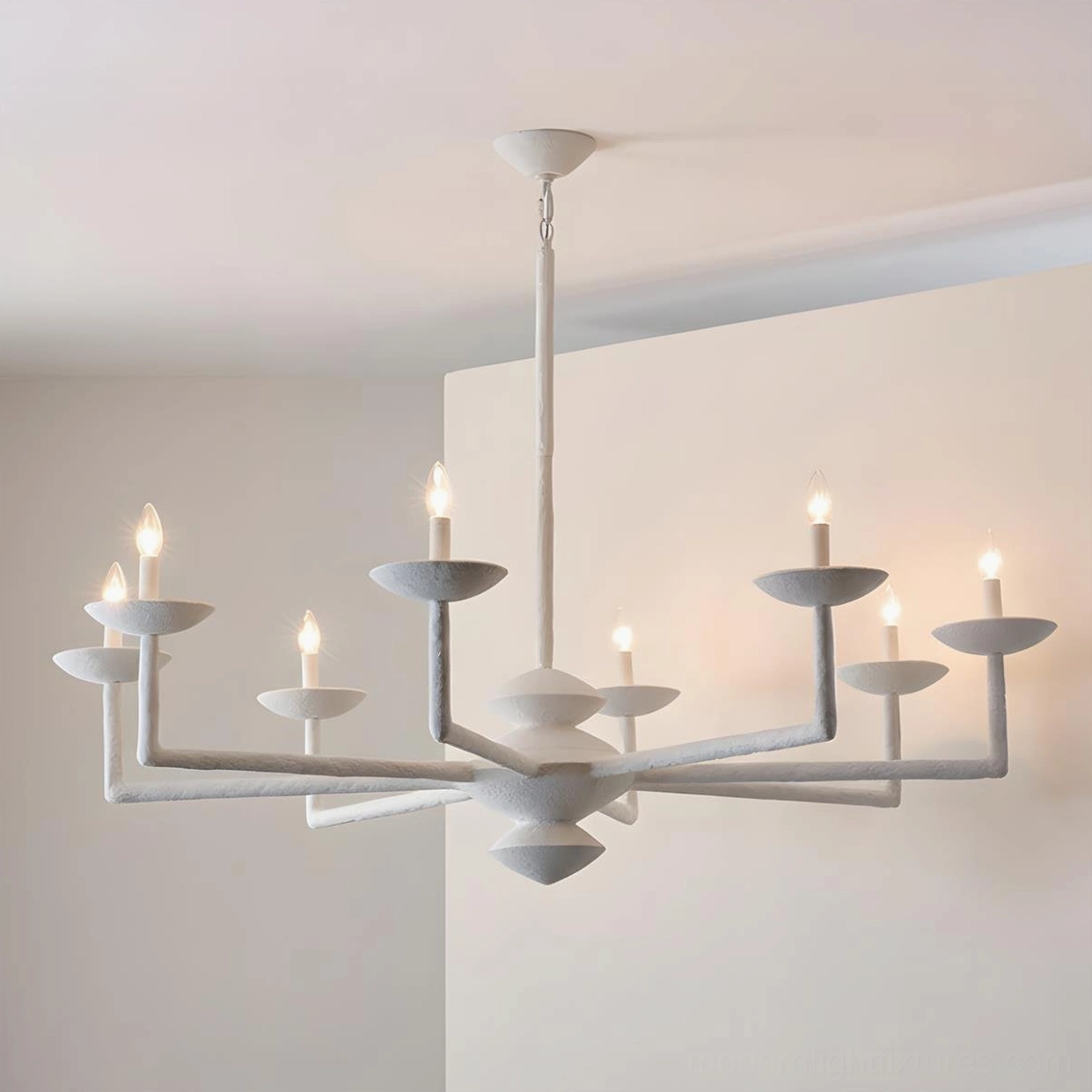 White sculptural multi-arm chandelier 152cm statement size, elegant matte finish