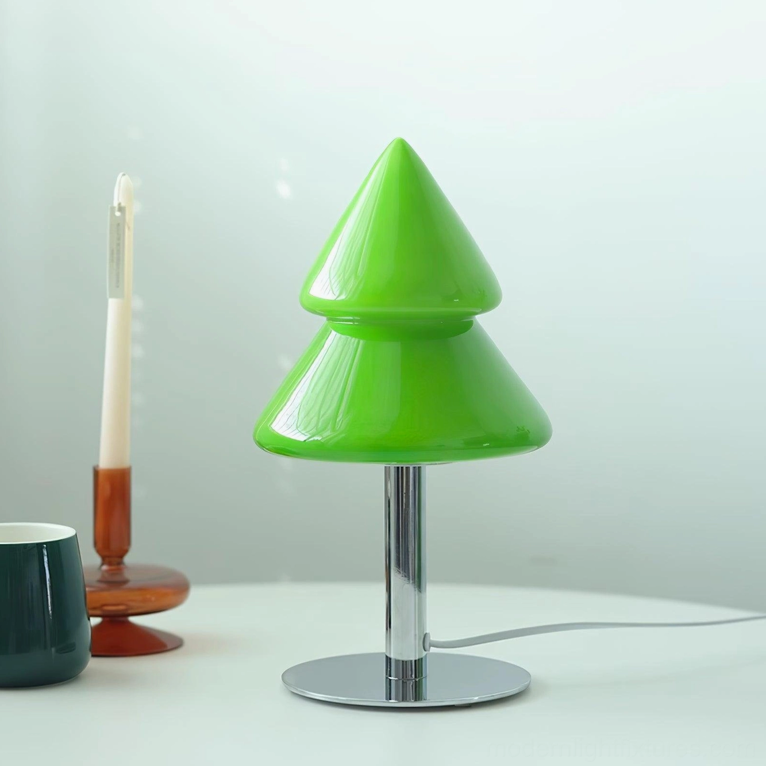White glass shade Christmas tree lamp with various metal base color options