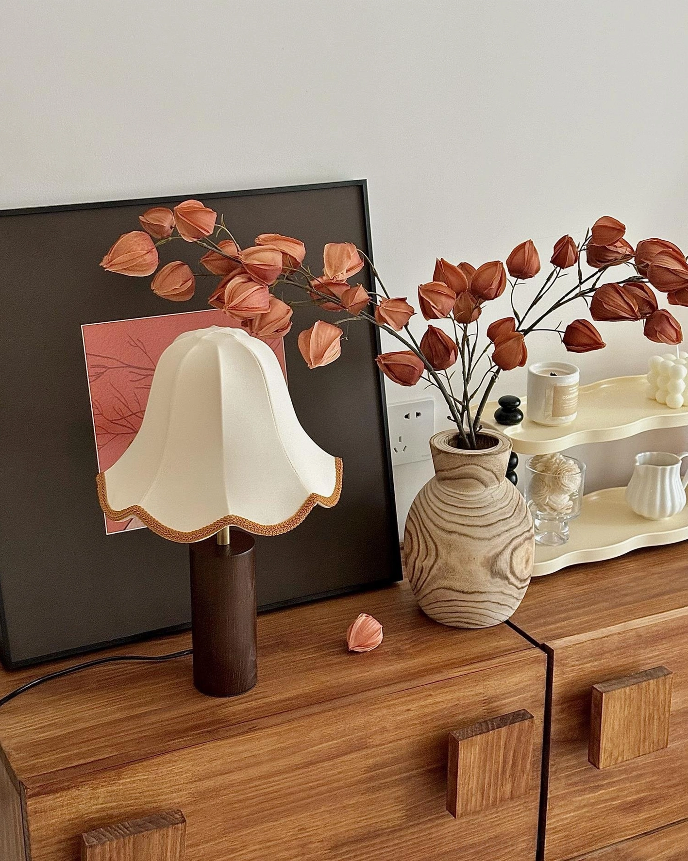White finish table lamp variant with scalloped shade showing color option for minimalist interiors