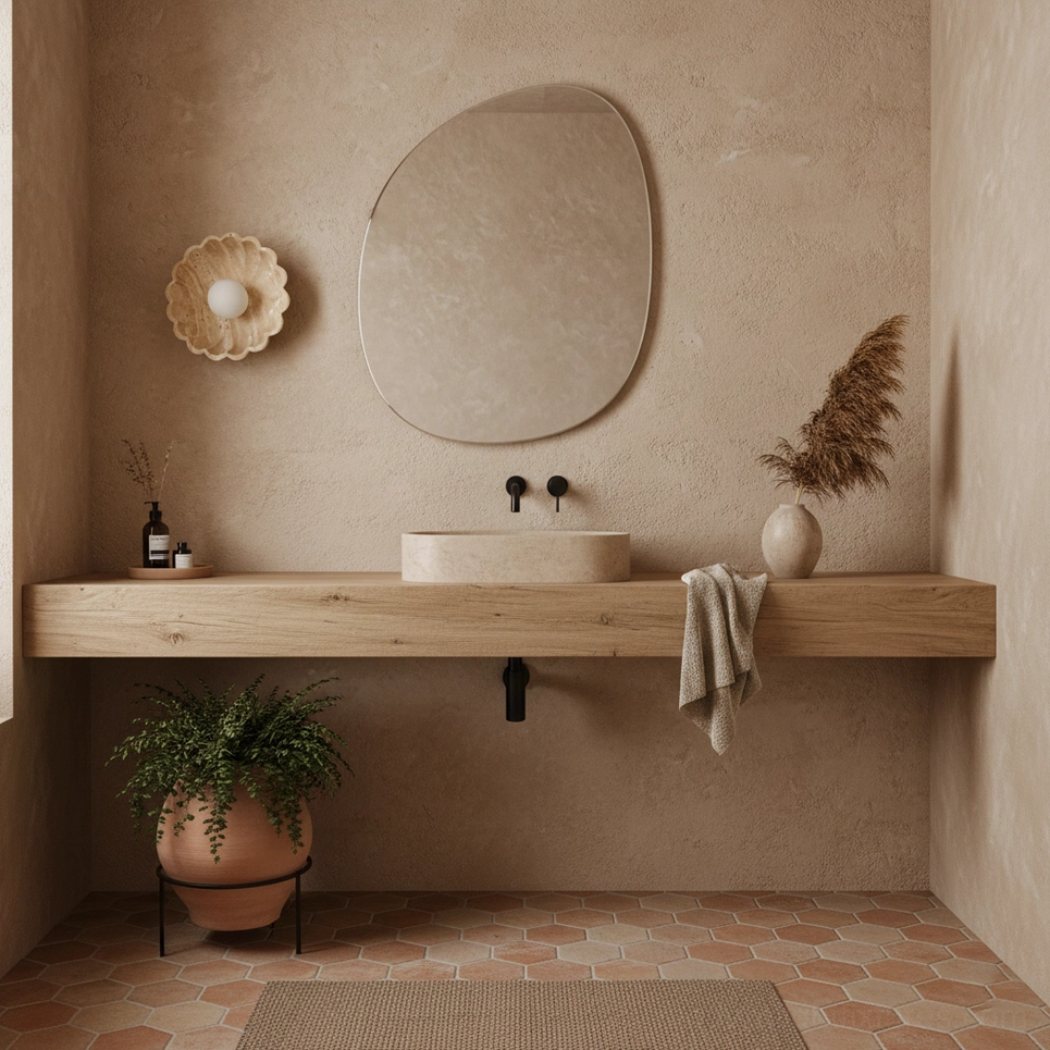 White travertine scallop wall sconce with frosted glass - modern minimalist design aesthetic