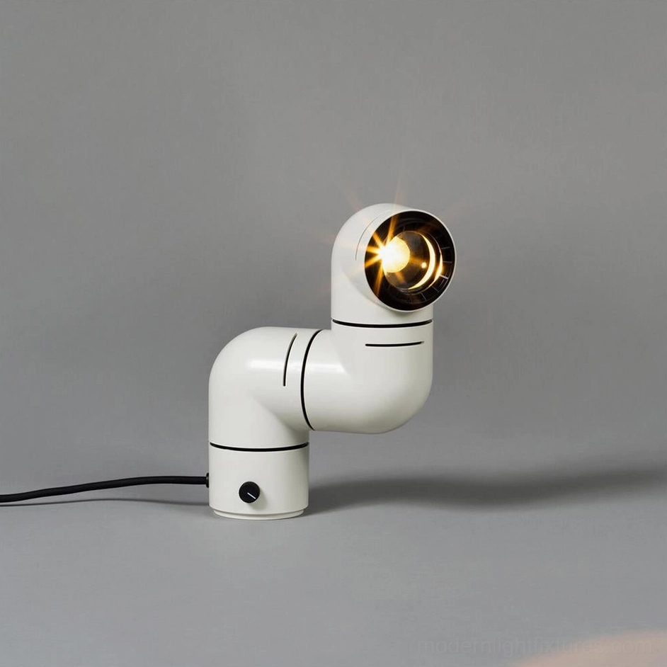 White tubular table lamp geometric industrial aesthetic modern interior accent