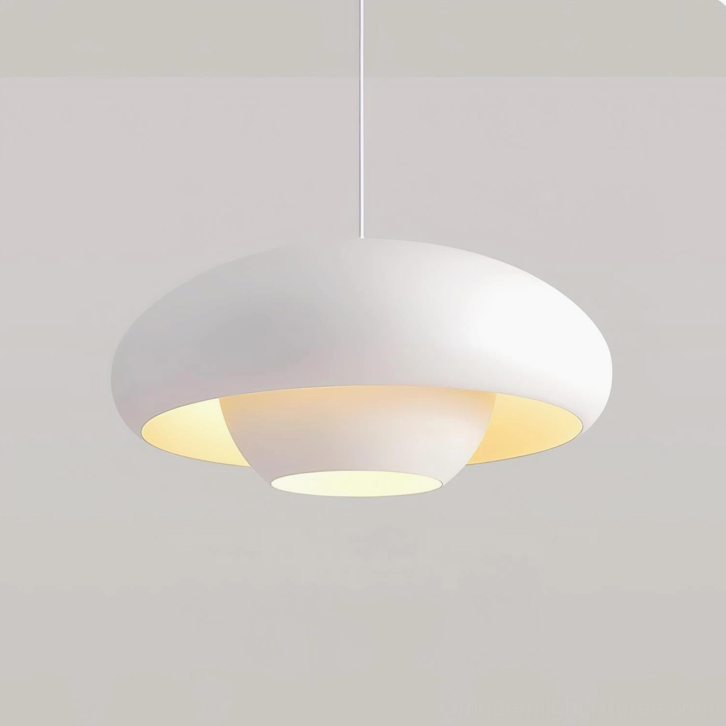 White Vario dome pendant light close-up detail, showing matte metal finish and refined sculptural proportions