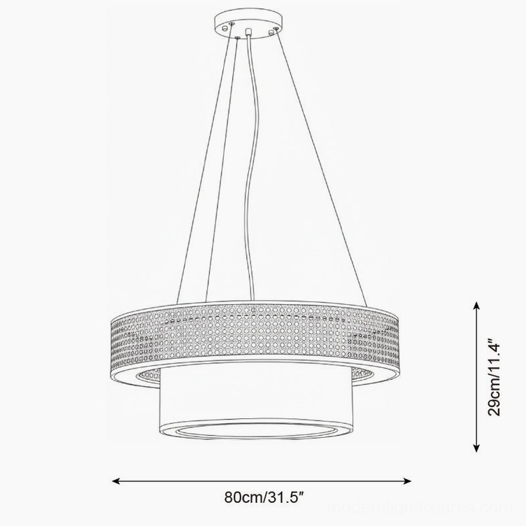 Technical schematic of 80cm large rattan woven pendant light showing orthographic view with clear dimension labels and structural details