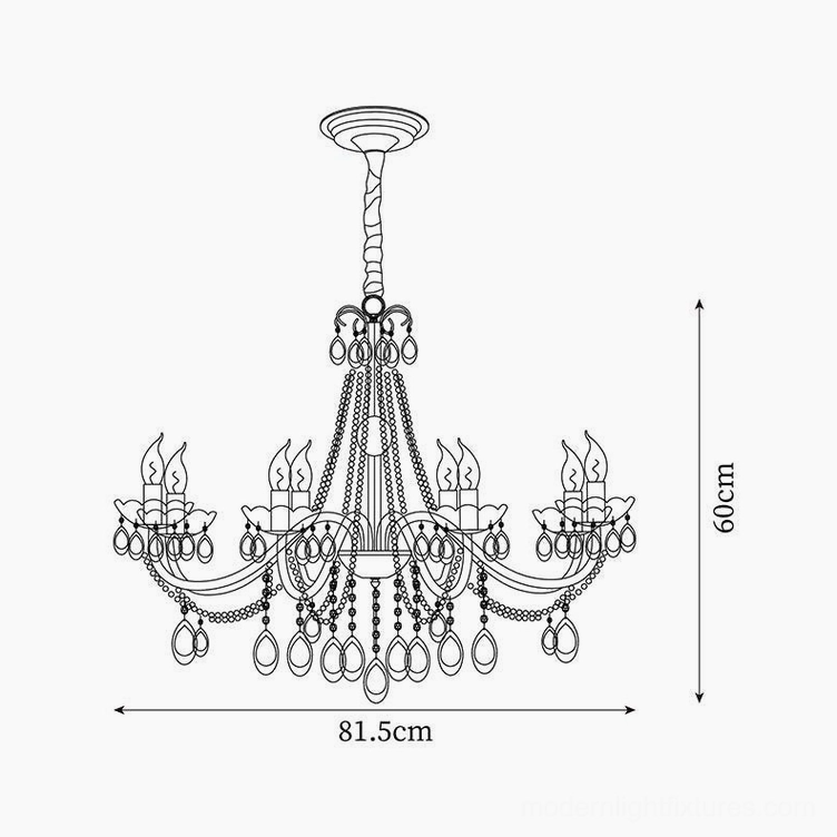 Willa crystal chandelier technical specification drawing, 8-head dimensions 81.5cm diameter by 60cm height