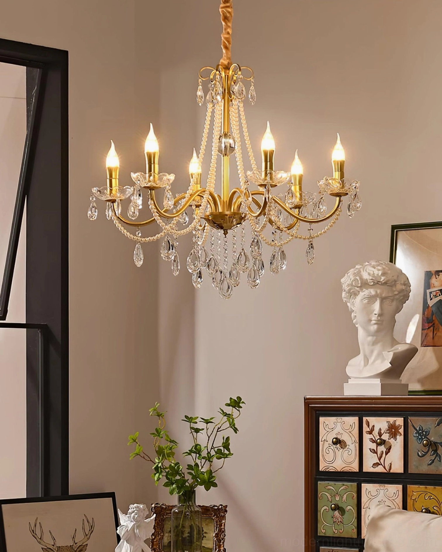 Premium chandelier lighting with gold finish and crystal pendants, elegant home decor accent piece