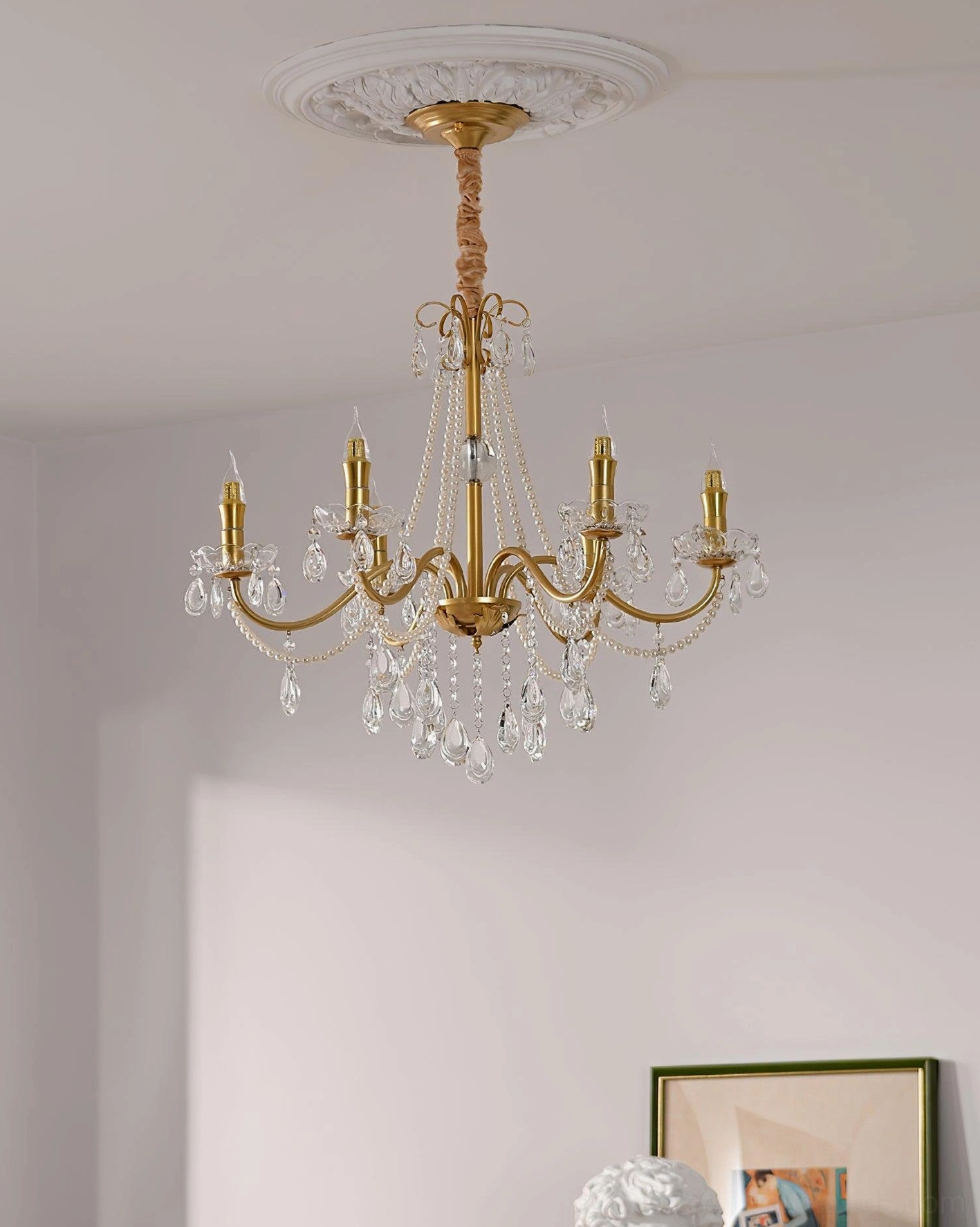 Premium crystal chandelier luxury fixture with hand-carved teardrop pendants and prismatic light refraction