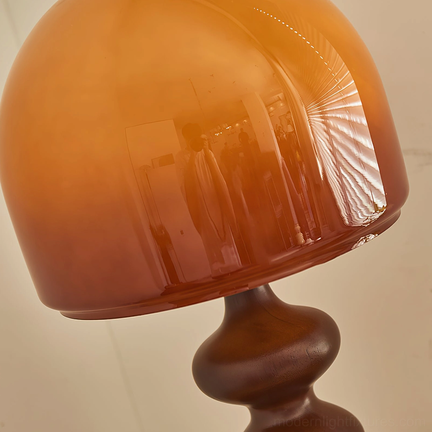 Willow table lamp design detail, sculptural form and caramel glass aesthetic composition