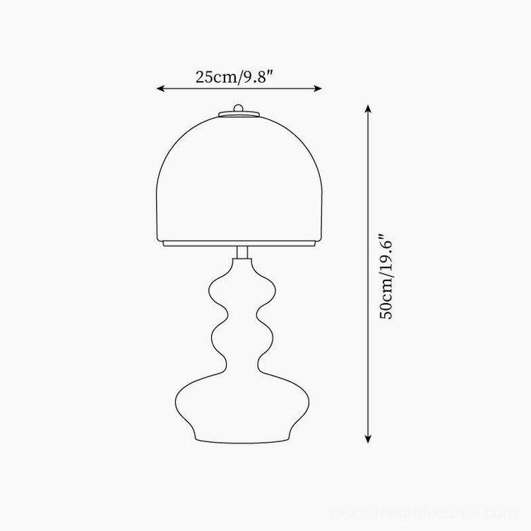 Willow table lamp technical orthographic drawing with dimensions 25cm diameter by 50cm height