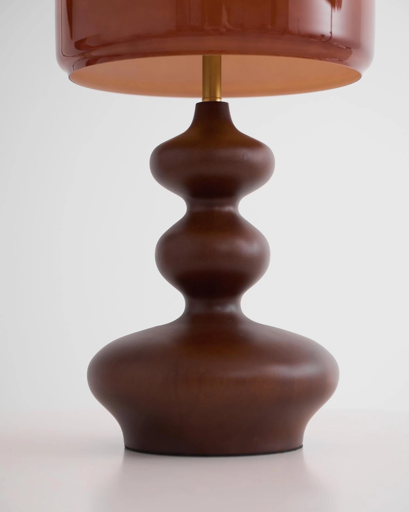 Willow table lamp three-quarter view, sculptural wood form and glass shade design details