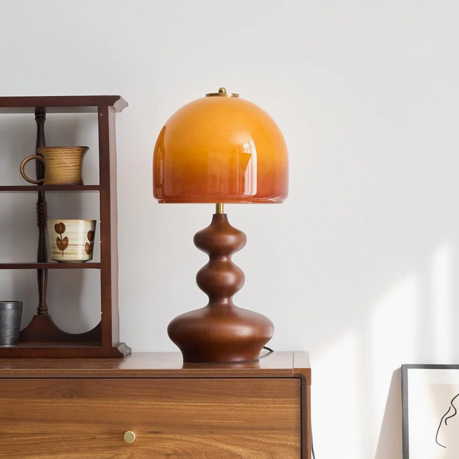 Willow table lamp walnut color caramel glass, multiple plug options US UK EU AU compatibility