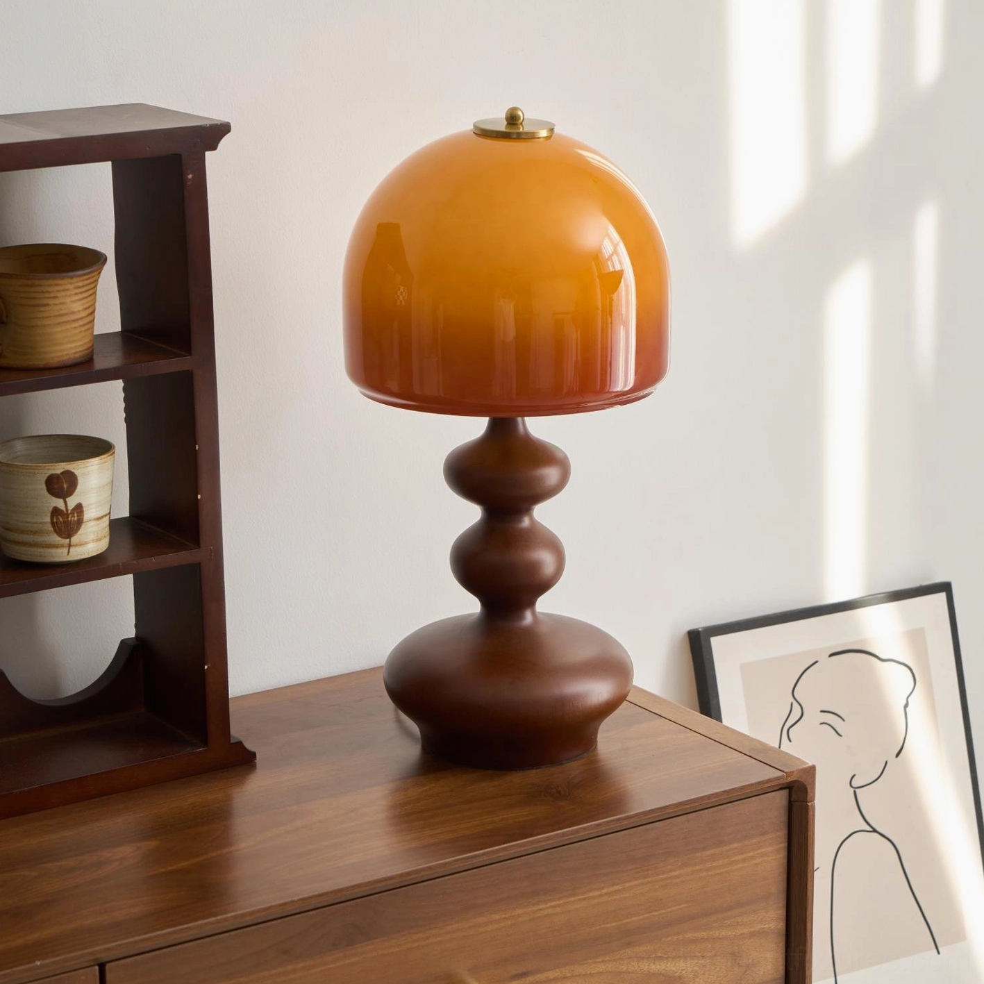 Willow table lamp warm golden glow, atmospheric ambient lighting in evening home setting