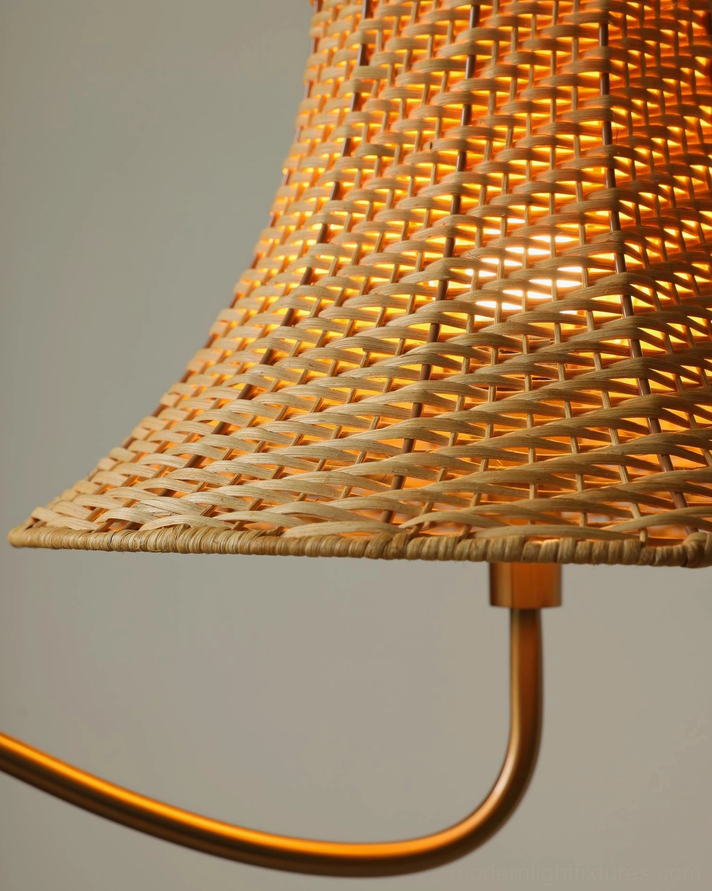 Willowen bohemian rattan arc floor lamp detail shot showing hand-woven shade texture and craftsmanship