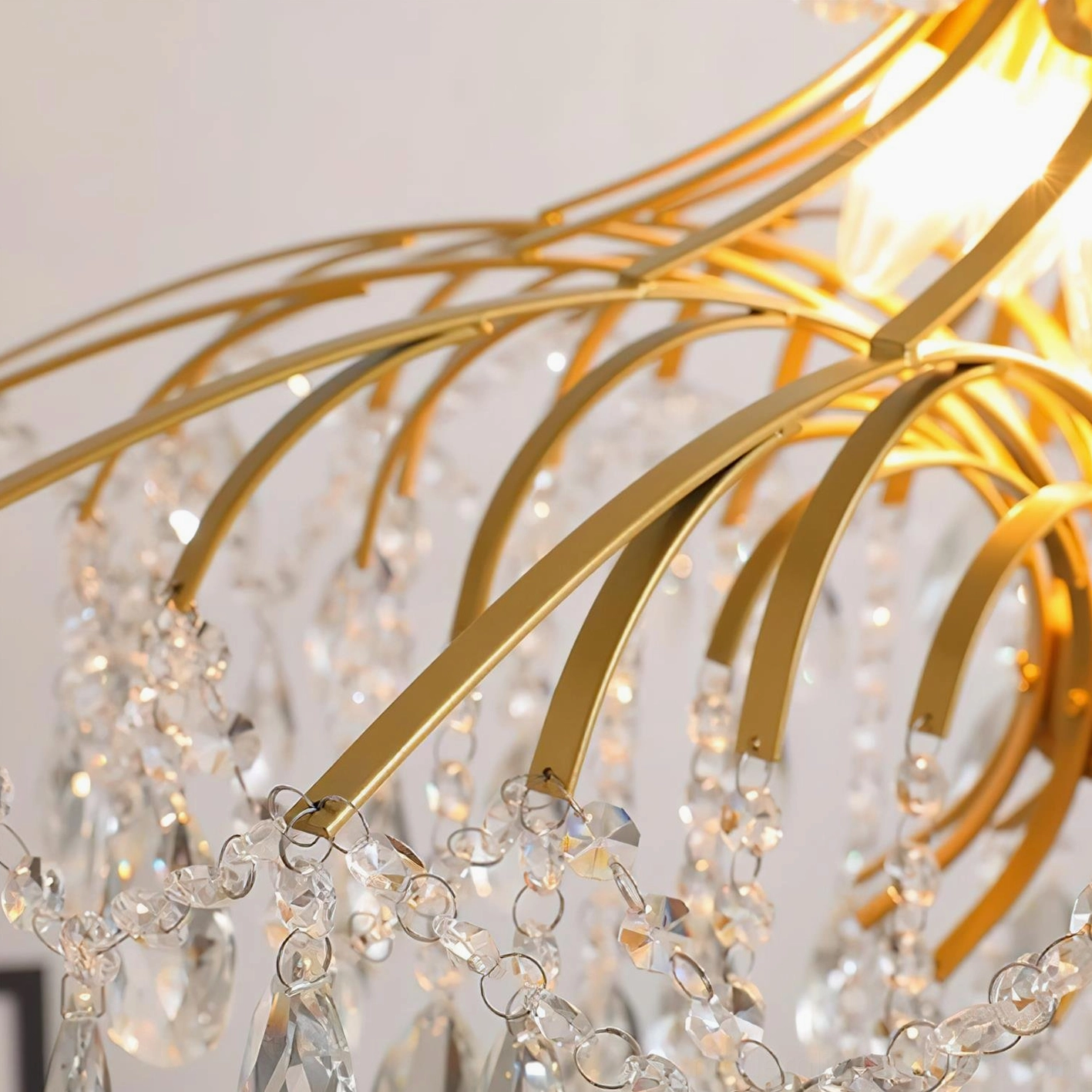 Complete wisteria chandelier collection showing all five size options with gold finish and crystal detail