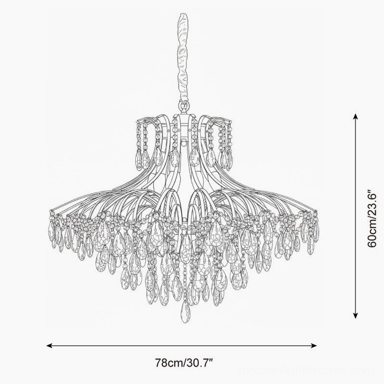 Oversized tiered crystal chandelier orthographic design sketch 78cm width 30.7 inches specification