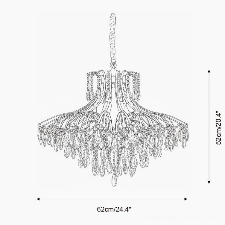 Chandelier technical sketch orthographic front view 62cm width 24.4 inches large tiered crystal design