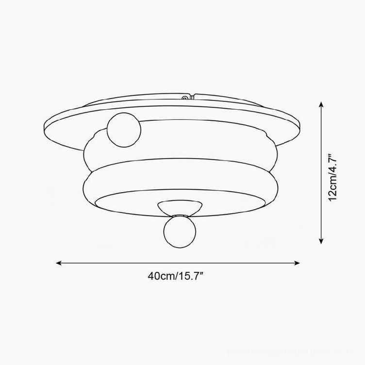 Technical specification drawing of 40cm diameter compact wood ceiling fixture