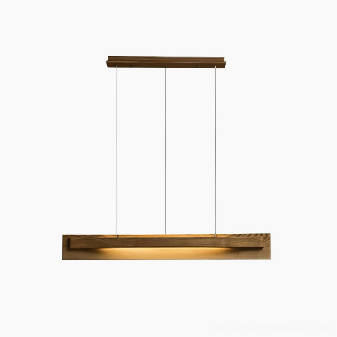 Wood color linear pendant light contemporary home interior design installation