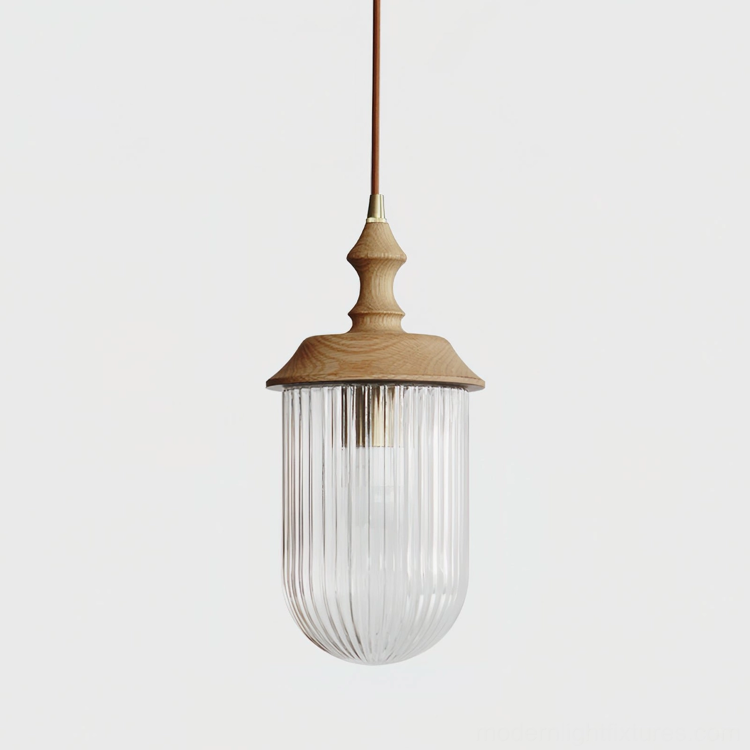 Wood color pendant lamp with clear fluted glass shade versatile contemporary lighting fixture