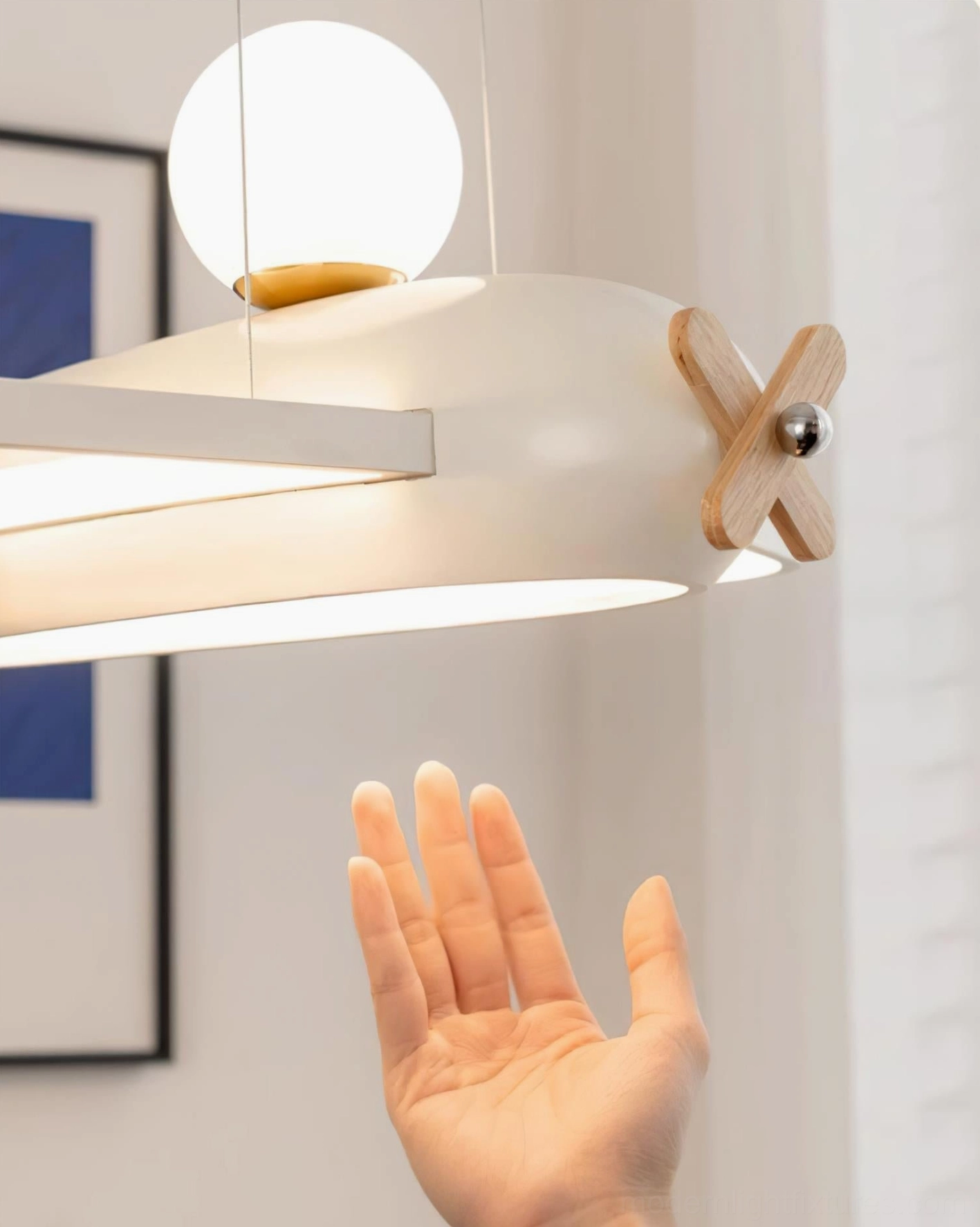 Wood finish airplane pendant light integrated LED 50000 hours showing long term durability for growing children