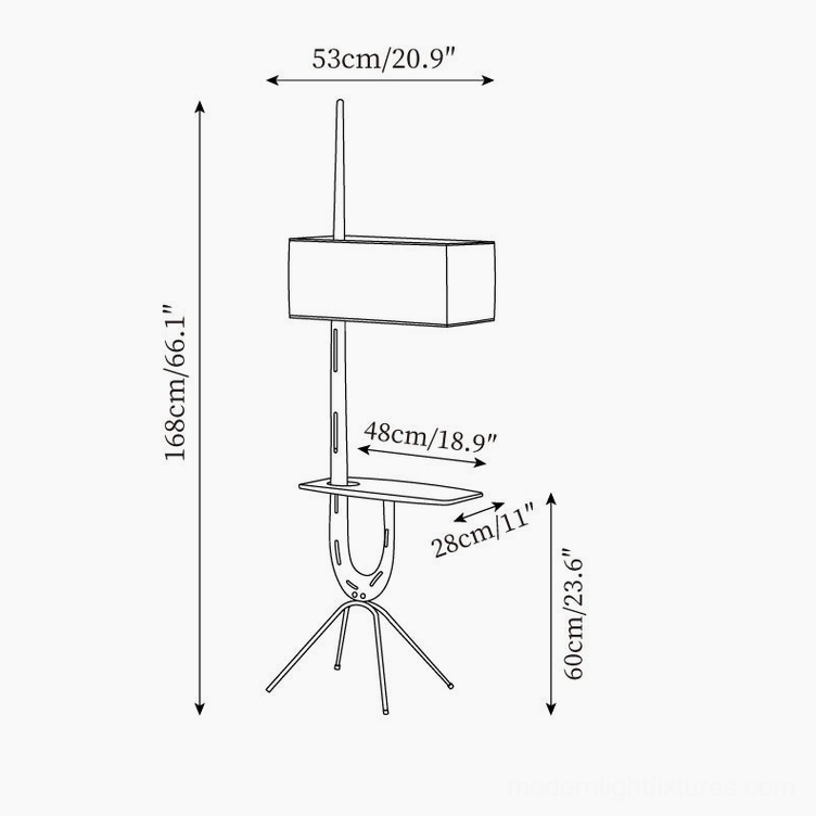 Technical dimension drawing of wood floor lamp showing measurement specifications and size parameters