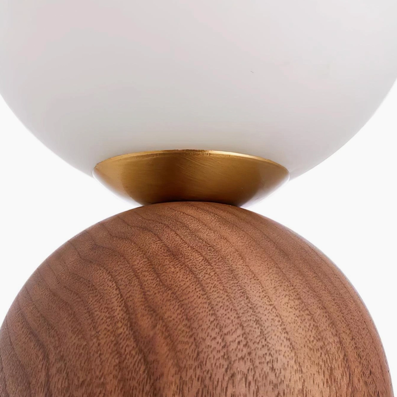 Wood globe table lamp frosted shade sculptural accent piece modern living space