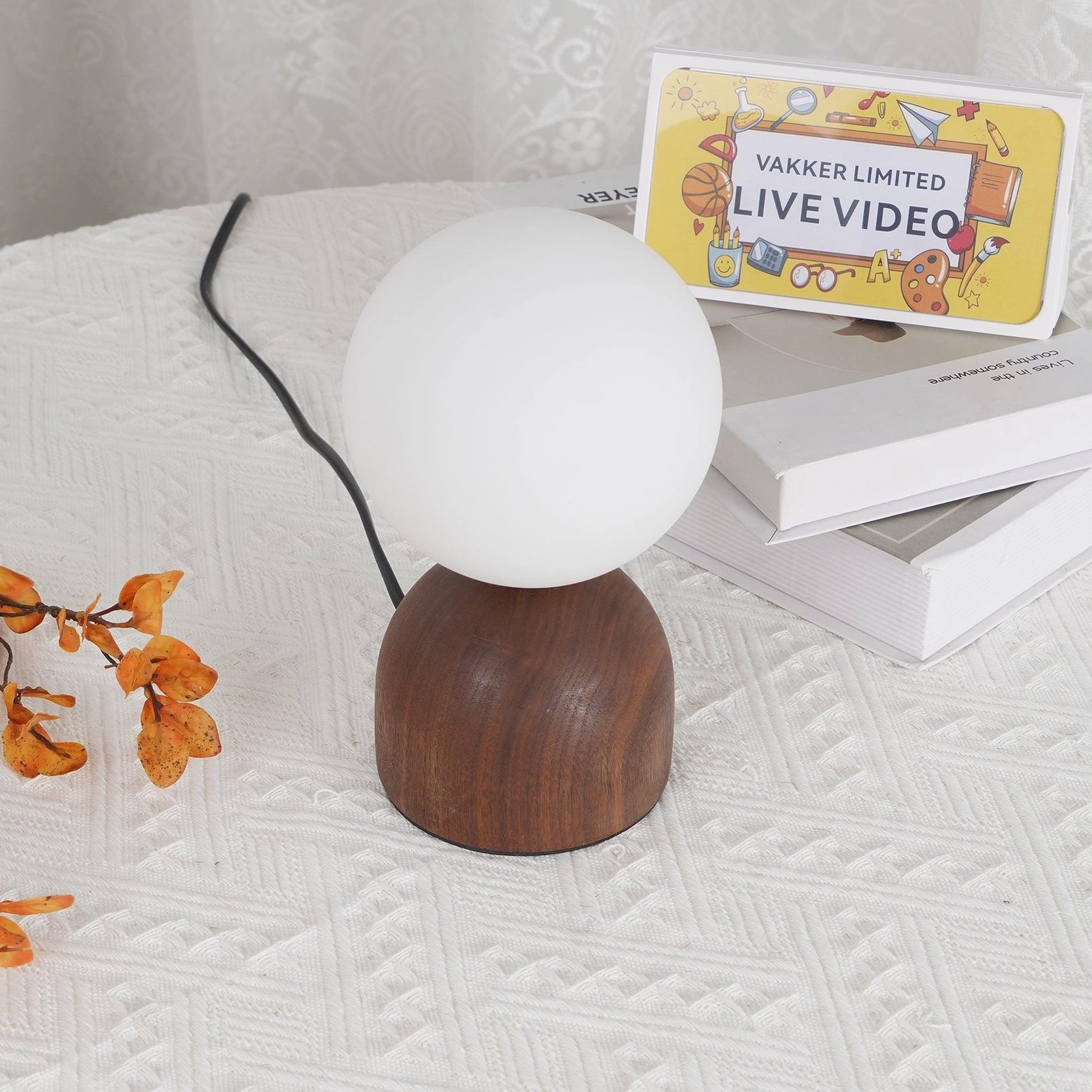 Wood knuckle table lamp premium walnut base frosted glass shade craftsmanship detail