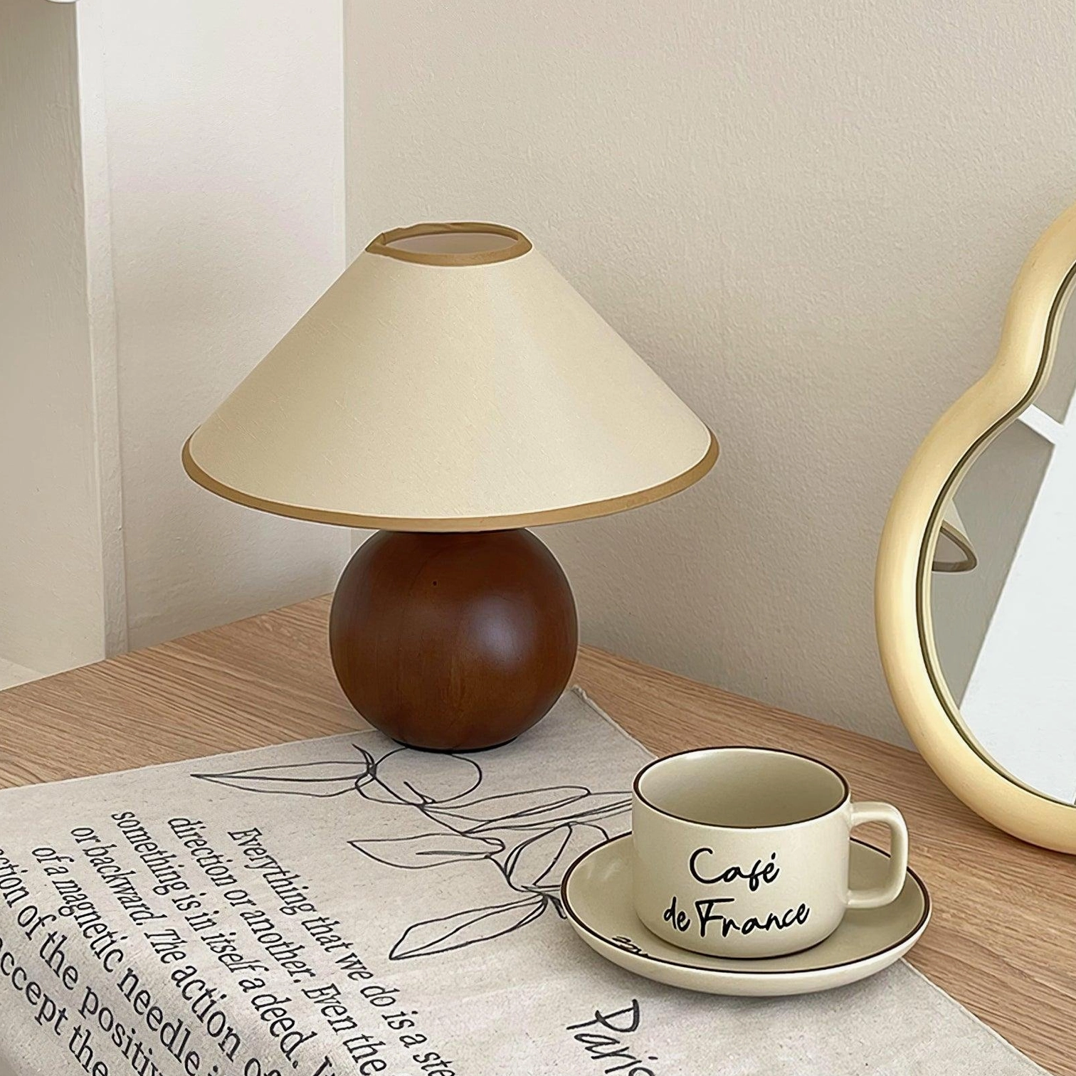 Wood table lamp with hemp shade in home interior, warm ambient lighting for modern spaces