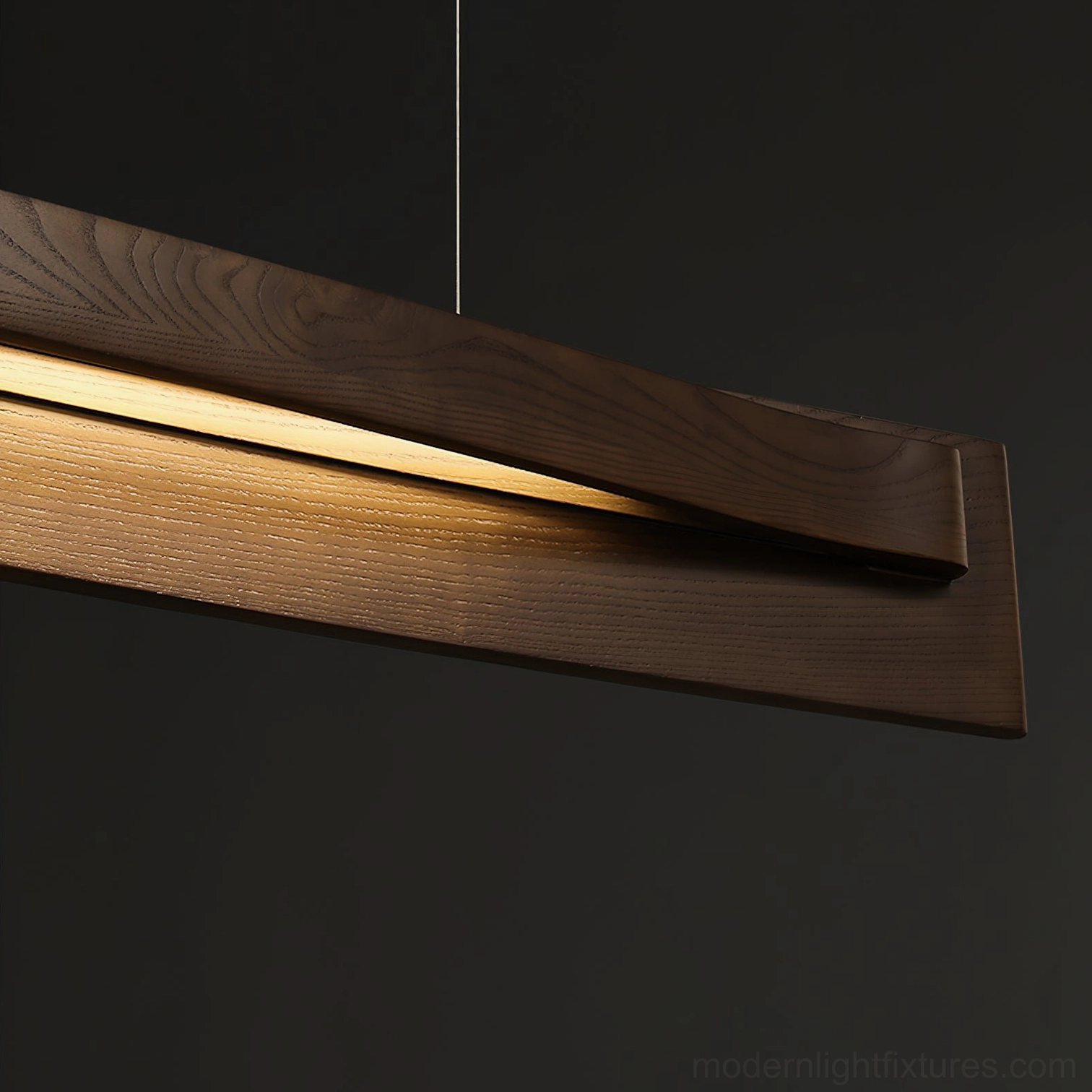 Modern wood pendant light close-up walnut finish material quality craftsmanship