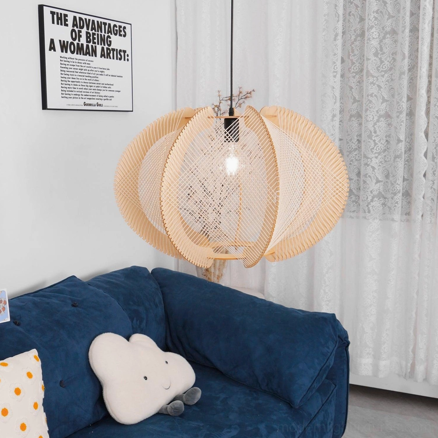 Pendant light fixture installation guide showing mounting hardware and wire