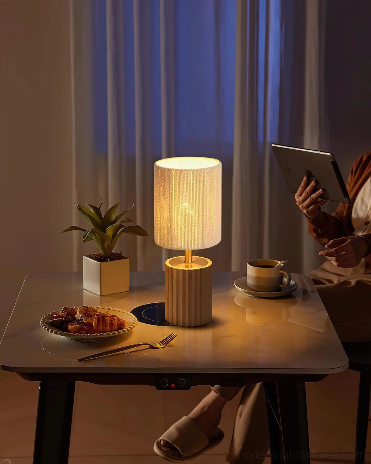 Contemporary wood table lamp versatile color options walnut and natural wood finishes