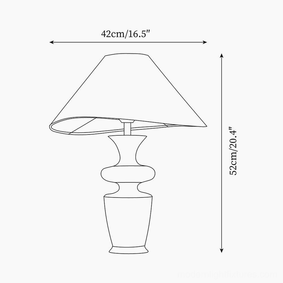 Minimalist table lamp schematic line drawing with dimension markings showing 42cm diameter and 52cm height specifications