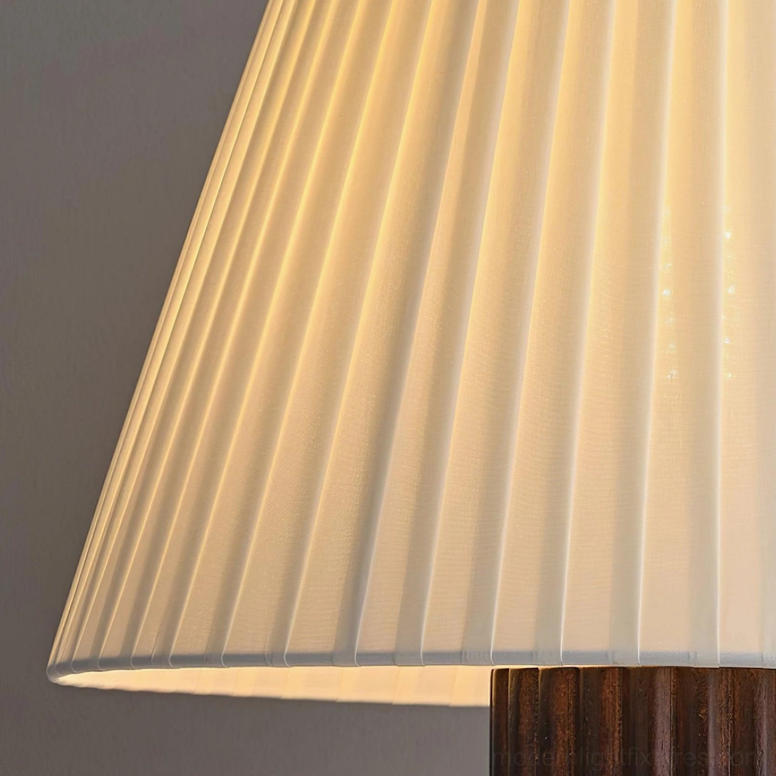 Ribbed wood table lamp with white pleated fabric shade featuring E26 E27 socket compatibility for flexible bulb selection and energy efficiency