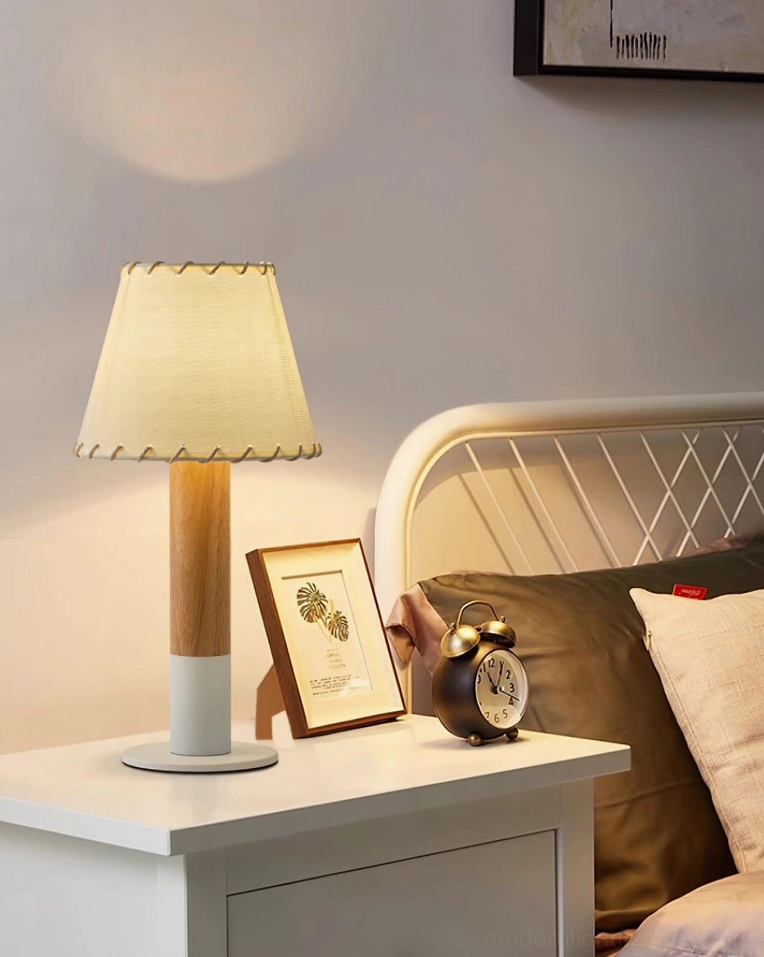 Wood table lamp with gold accent base option and premium fabric shade construction