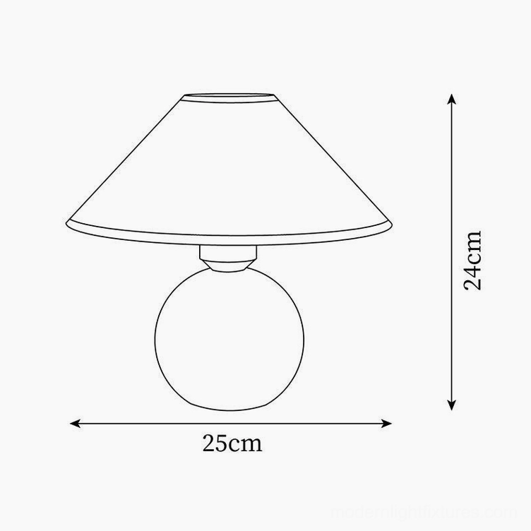 Technical schematic diagram of wood table lamp showing dimensions 24cm height and 25cm diameter